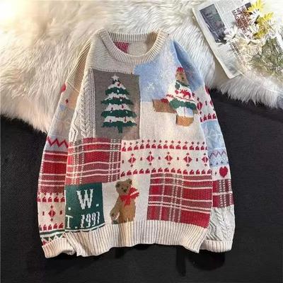 Winter New Vintage Sweater Y2K Christmas Warm Pullover Round Neck Pullover Women Street Casual Harajuku Loose New Year's Sweater