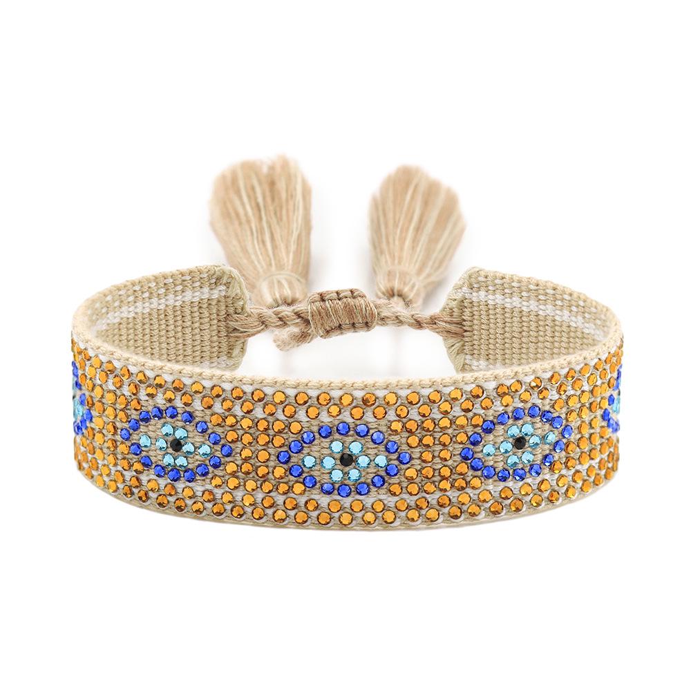 Devil's Eye Rhinestone Friendship Bracelet - Blue Eye Handmade Tassel Bracelet