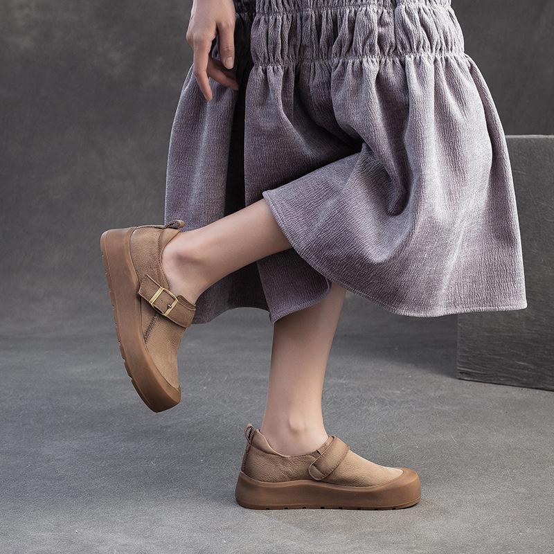 Fashion GKTINOO Casual And Comfortable Thick Soled Shoes Spring 2025 New Round Toe Genuine Leather Women's Flat Platform Shoes