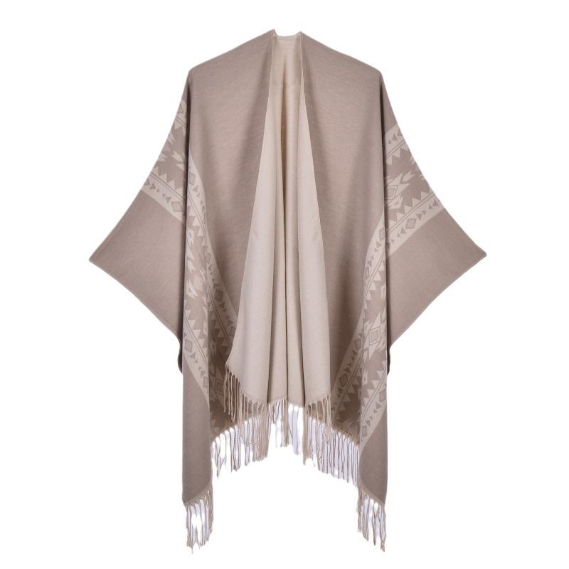 New Autumn and Winter Shawl Scarf New Jacquard Fringed Knitted Cape Cape Retro Ethnic