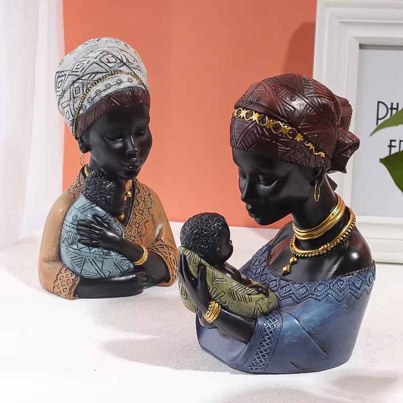 African Black Mother and Child Resin Statue Decoration Home Model Figure Sculpture Crafts Mother's Day Gift