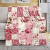 Retro Romantic Patchwork Rose Print Throw Blanket, Featuring Deep And Light Pink And Red Rose Blocks, Soft And Comfortable Nap Blanket, Available In M