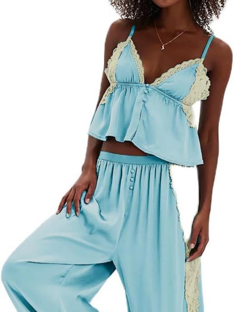 Евро-американский женский летний комплект: топ-майка и длинные брюки - Новая модная домашняя одежда Large небесно-голубой