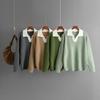 2025 Autumn/Winter Women's Color Block Polo Collar Loose Knit Sweater Pullover