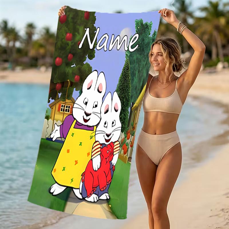 Customizable personalized beach towels Max and Ruby themed designs.Suitable for the beach, yoga, sports;ideal as beach accessories