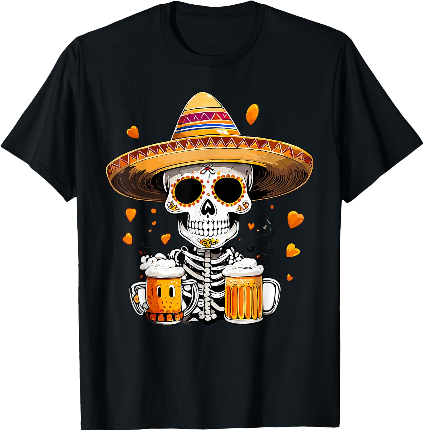 Skeleton Halloween Dia de Los Muertos Skeleton with Beer T-Shirt S