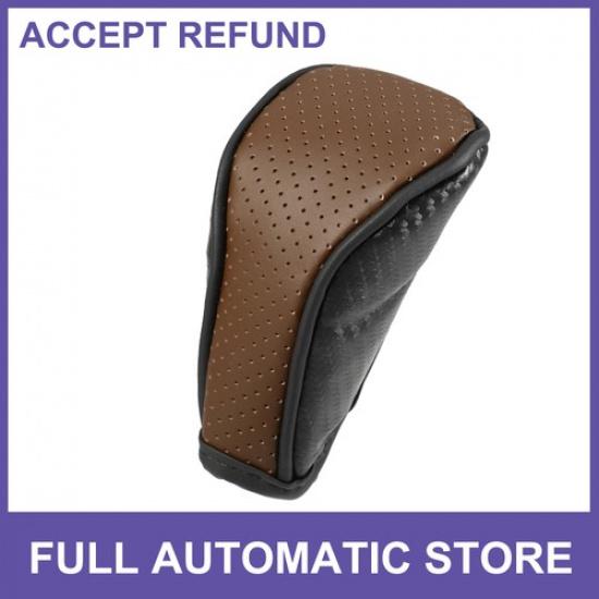 

1pc Universal Car Shift Knob Cover with Zipper Breathable Faux Leather Brown