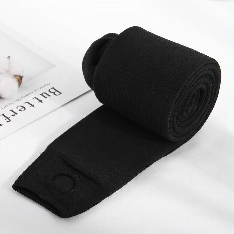 Women's Fleece-Lined Ribbed Cotton Stripe Leggings: Thick High-Waisted Pantyhose for Autumn/Winter, Slimming & Warm.