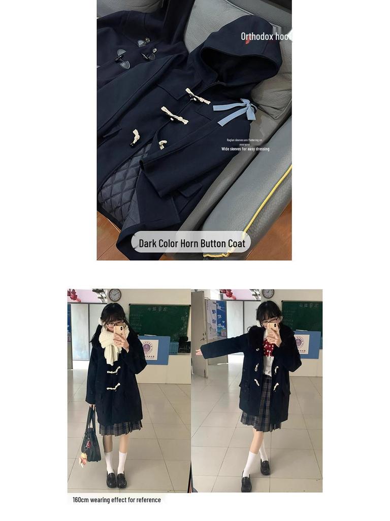Japanese Academy Style Toggle Coat: Petite Wool and Cotton-Padded Winter Wear
