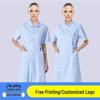 Pink, Blue, or White Nurse Uniform with Round Neck, Peter Pan Collar, and Asymmetrical Placket for Medical or Beauty Salon Work.