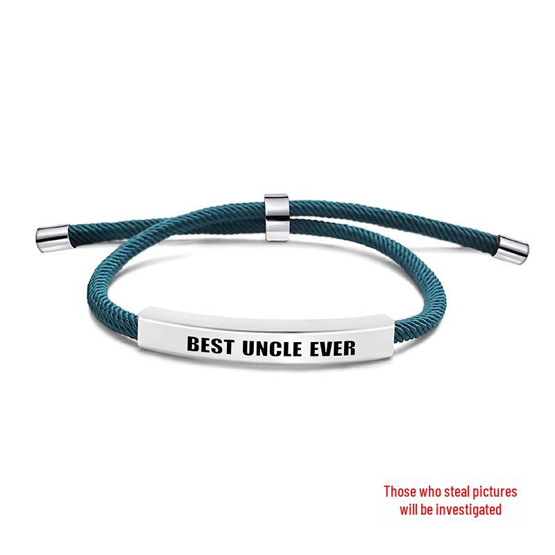 Pulseira Europeia e Americana Multicolorida de Corda Trançada com Placa de Aço Inoxidável Gravada - Presente Memorial de Bom Tio para o Natal