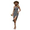 Medium and long dress black floral split suspender sexy dress women