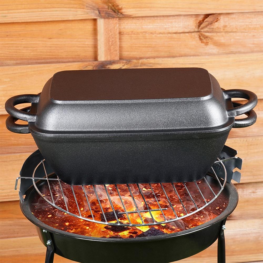 Cast Iron Roasting Pan, Goose Pot, Meat Roasting Dish 2 in 1