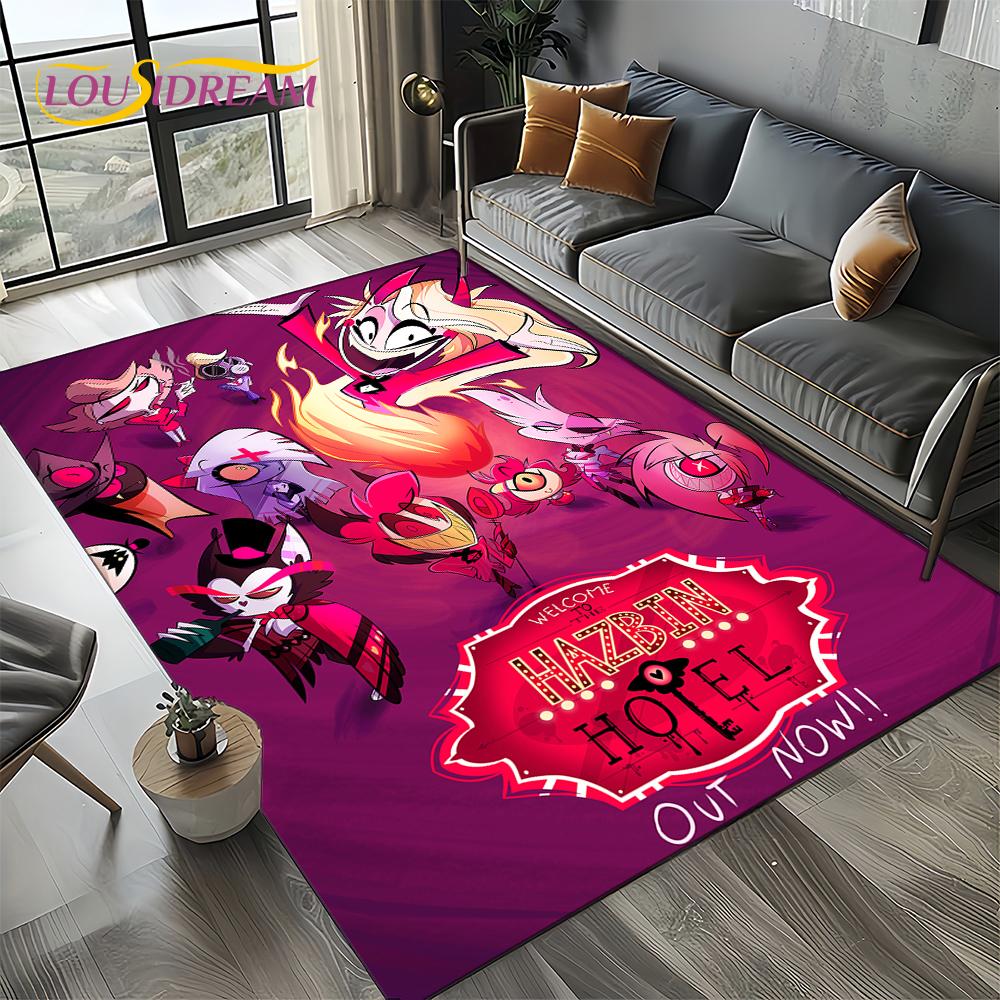 H-Hazbin Hotel Charlie Kreskówkowy Dywanik Dywan do Sypialni Salonu Dekoracja Domowa Sofa, Dekoracja do Zabawy dla Dzieci Mata Podłogowa Prezent