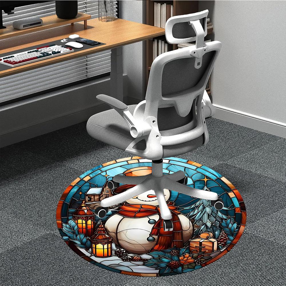 

1pc Winter Snowman Office Round Area Rug, Under Office Chairs Bedroom Living Room Home Decor, Room Deco 80cm