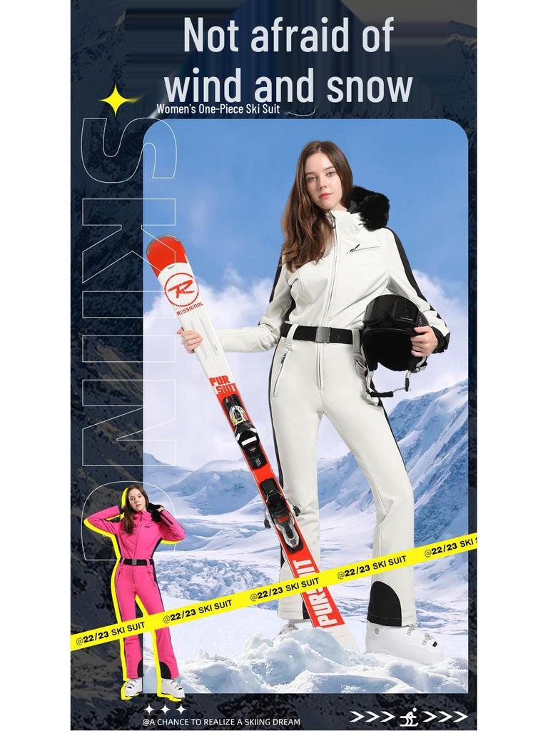 Women's Slimming One-Piece Windproof Ski Suit - Thickened and Warm
