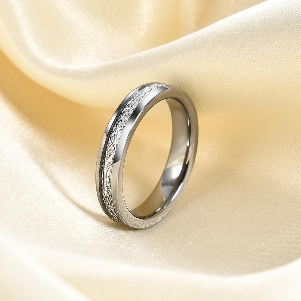 4mm 6mm Wide Frost Pattern Meteorite Wire Tungsten Steel Gold Sphere Ring