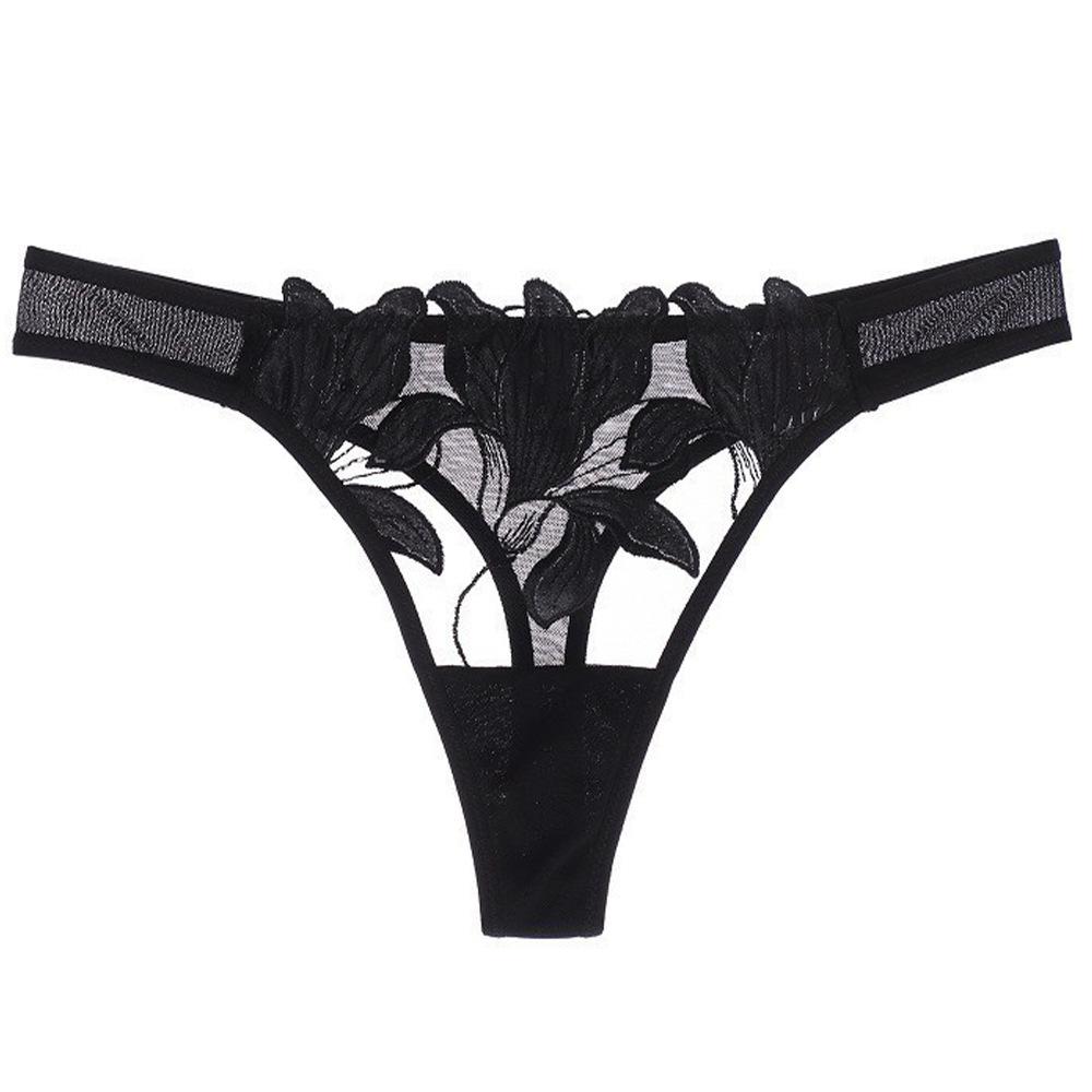Europejskie i Amerykańskie Damskie Seksowne Ultracienkie Przezroczyste Bawełniane Majtki z Niskim Stanem, Haftowane Koronką