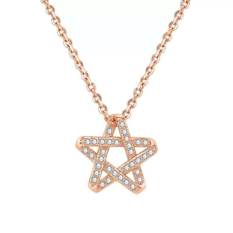Sparkling Diamond Star Necklace: Five-Pointed White Gold Star with Nickel Silver and Real Gold Plating for a Luxurious, High-End Look.