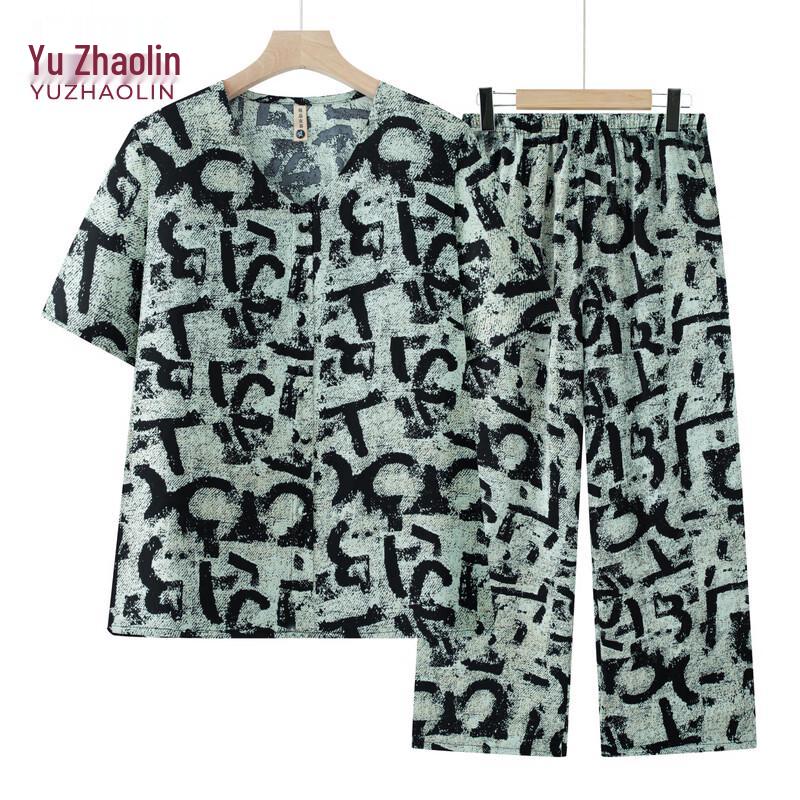 Yuzhaolin Women s Summer Loose Fit Short Sleeve Two-Piece Set 4XL
