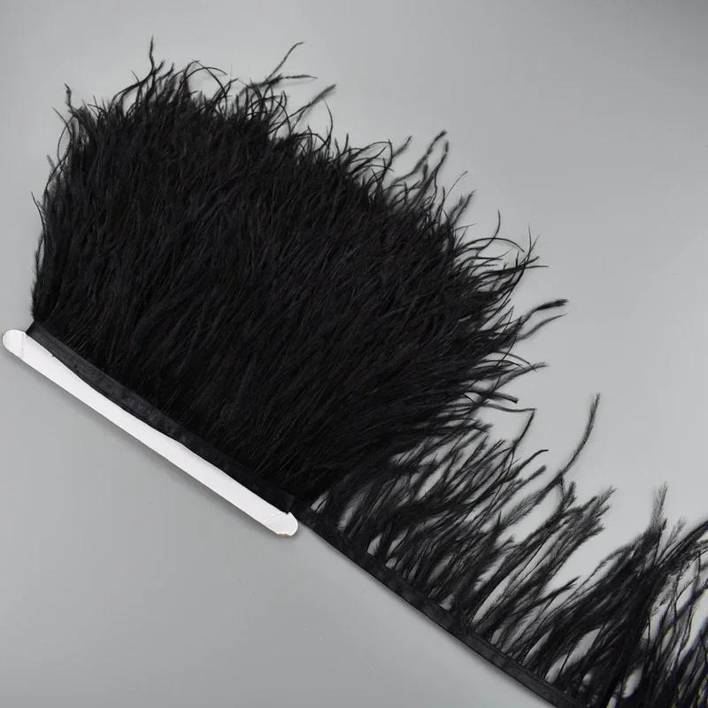 Feather1Meter Ostrich Feathers on Ribbon Tape 10-15CM White Feather Tassel Fringe Trim Boa Sewing Trimmings Clothes Accessoires Mariage