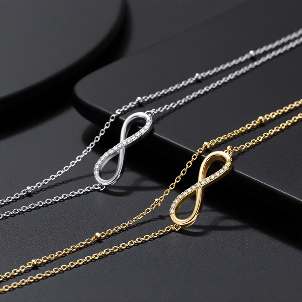 Effie Queen Layered Infinity & Satellite Chain Anklet 925 Sterling Silver Gold Plated Simple Women Beach Foot Jewelry Chain SA16
