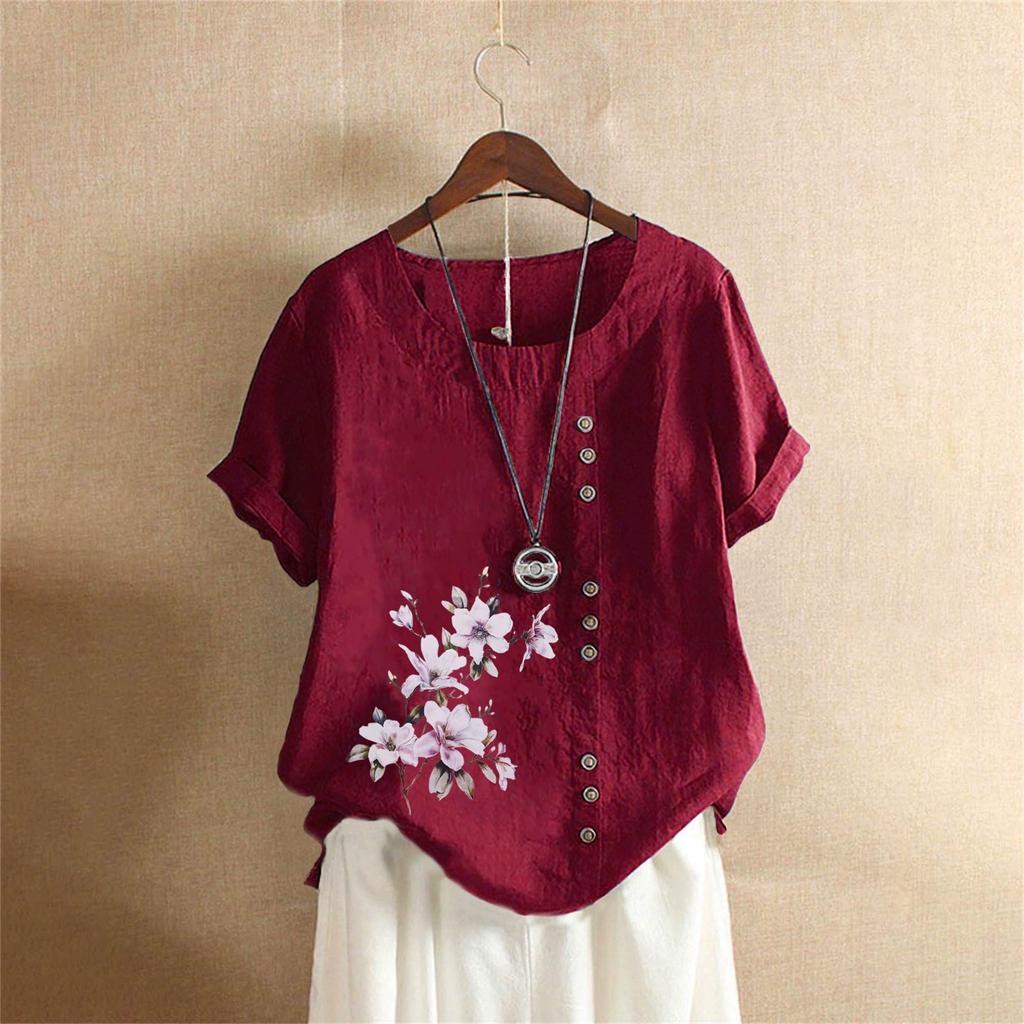 Cotton and Linen Women's Clothing Summer and Autumn Retro Casual Loose Cotton and Linen Short Sleeved T-shirt Women's Clothing Plus Size