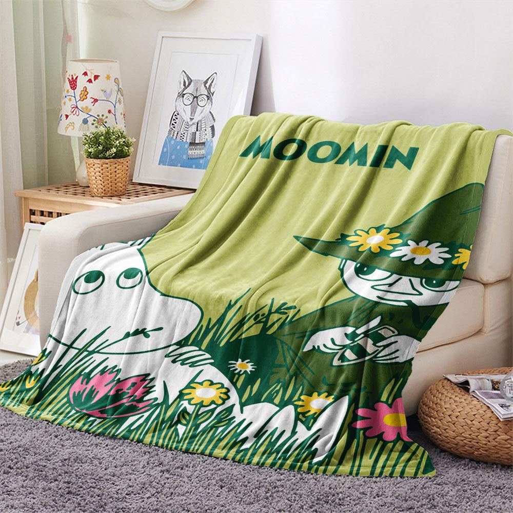 Moomin Printed Flannel Blanket, soft throw for bedroom sofa, washable, fan merchandise, great gift.