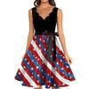 Sleeveless Scalloped Neckline Dress with Star and Firework Print with Sash for Women Holiday Event