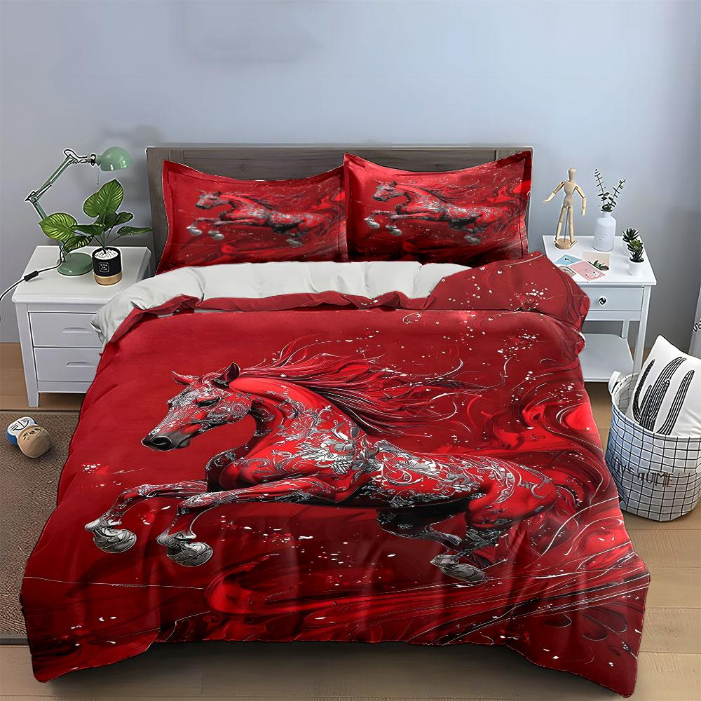 Floral-decorated galloping horse. Bedding sets Duvet cover sets Duvet covers Pillowcases(1 * Duvet Cover 2 * Pillowcases without duvet insert)