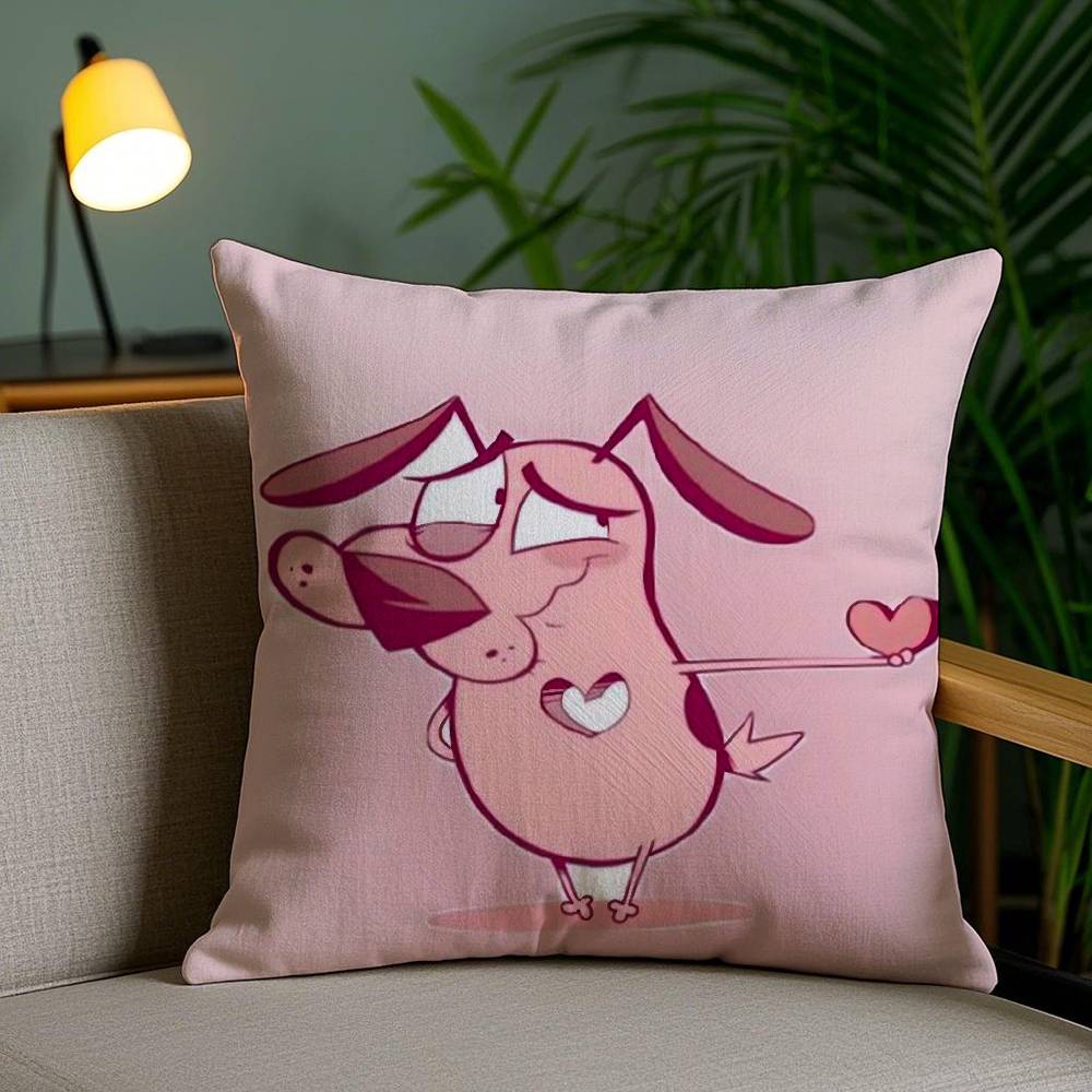 C-Courage Cowardly Dog Pillow Case Home Dorm Chair Back Short Plush Double-sided Printing Office Nap Time Cushion Cover