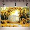 2D Sonnenblumenbogen Kulisse, Heller Sonnenblumengarten mit Zaun Hintergrund für Hochzeits- & Geburtstagsveranstaltungen