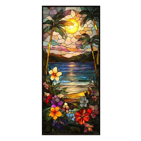 

Yousheng Window Privacy Film Stained Glass Flamingo Tropical Static Clings Heat Control Door Covering Sticker with Palm Leaves Floral Pattern for B
