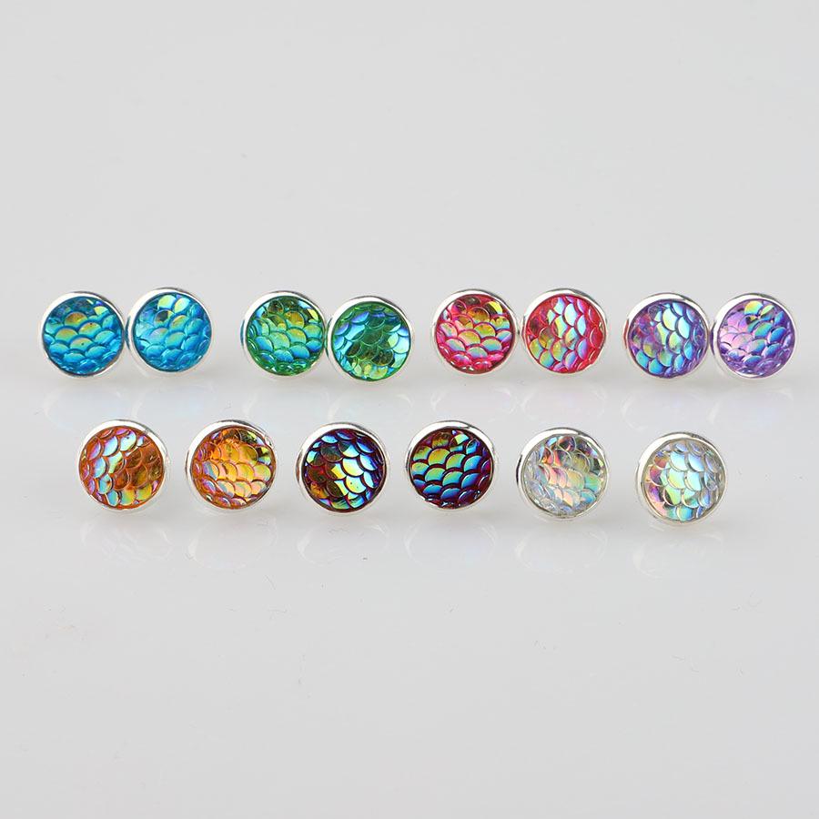 10mm Silver-Tone Steel Fish Scale Sequin Stud Earrings