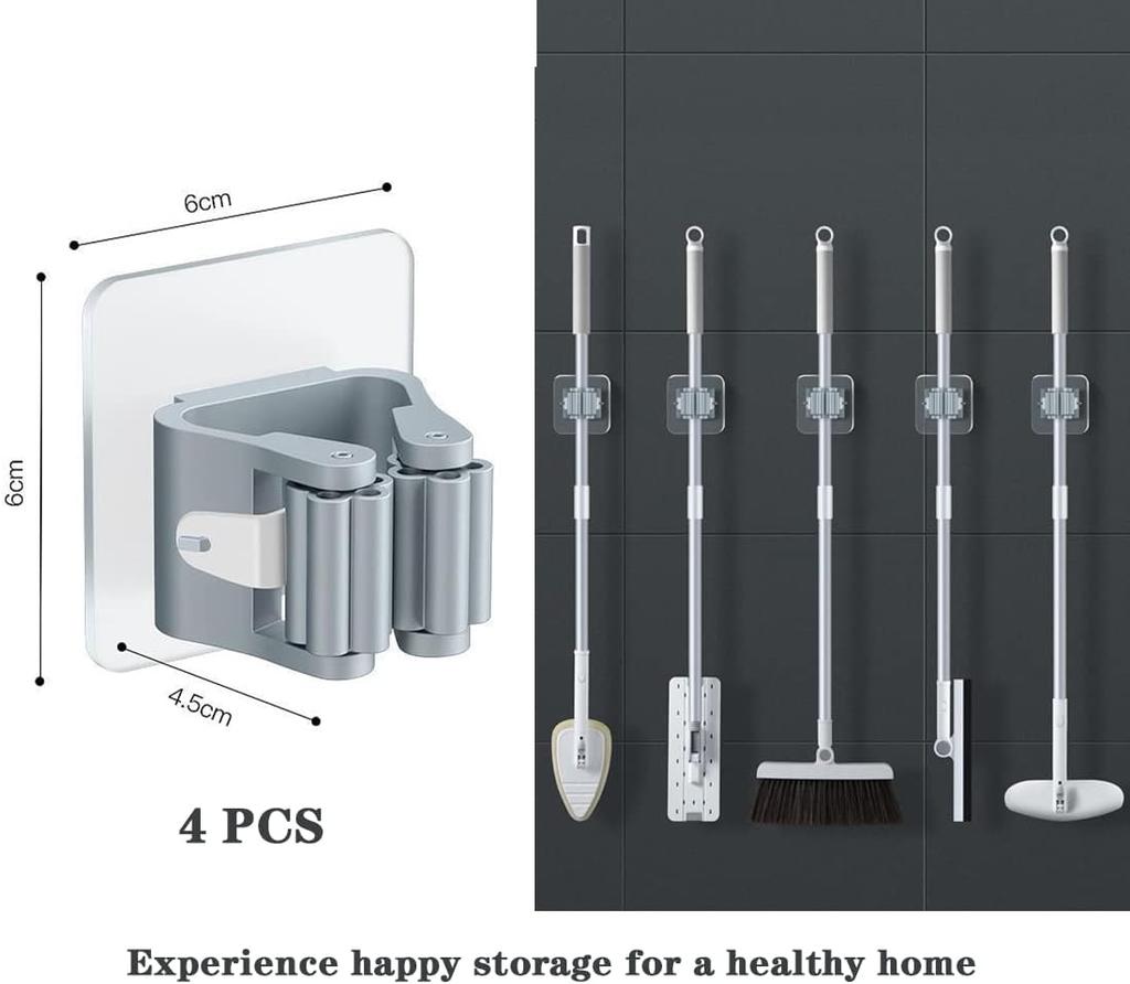4Pcs Self Adhesive Mop Holder Broom Holder Wall Mounted White Mop  Holder No Drill Wall Mounted Organizer Clip Wall Mount Broom Clips Broom Clips