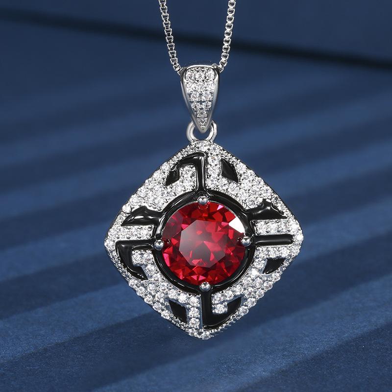 Autumn And Winter Jewelry Copper Bottom Gold-Plated Simulation Red Corundum Round Temperament Light Luxury Suit Female 10Mm