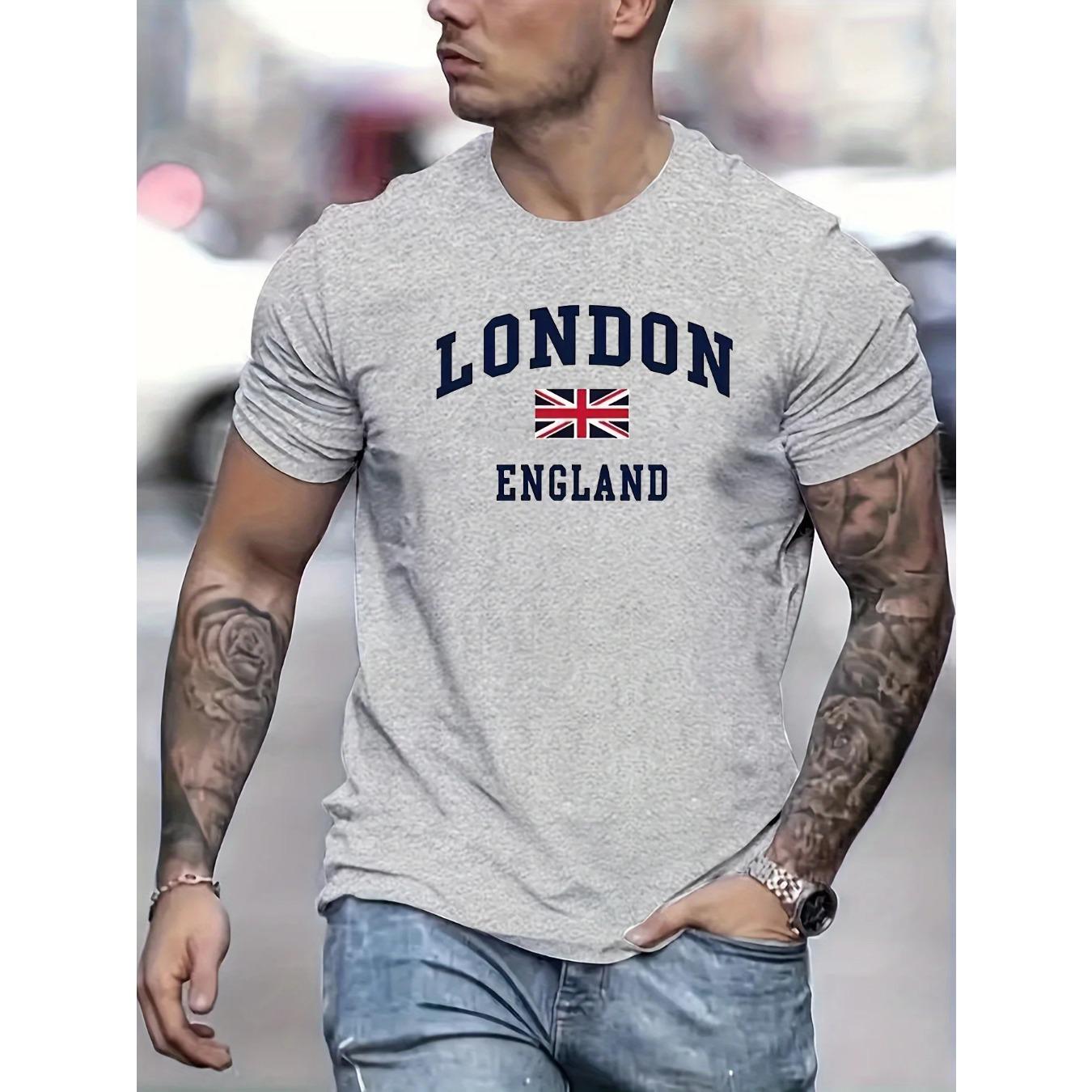 

Літні чоловічі футболки з 100% чистої бавовни, повсякденного вільного крою, великих розмірів, з принтом у лондонському стилі, з круглим вирізом та короткими рукавами S