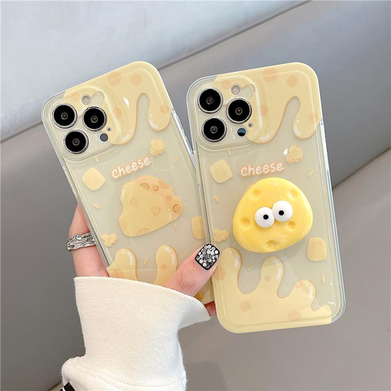 Yellow Cheese Stand Holder Phone Case For Samsung 10 Plus 8 9 20 Ultra S23 S22 S21 S20 S10 A50 A30 A20 A10 Grip Tok