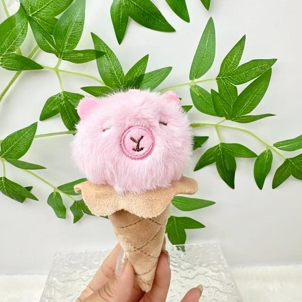 Cute Capybara Ice Cream Plush Keychain Pendant Claw Machine Toy Doll Gift 14cm ordinary hanging chain