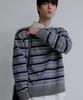 NODU Triple Stripe Semi-Crop Knit [Gray]