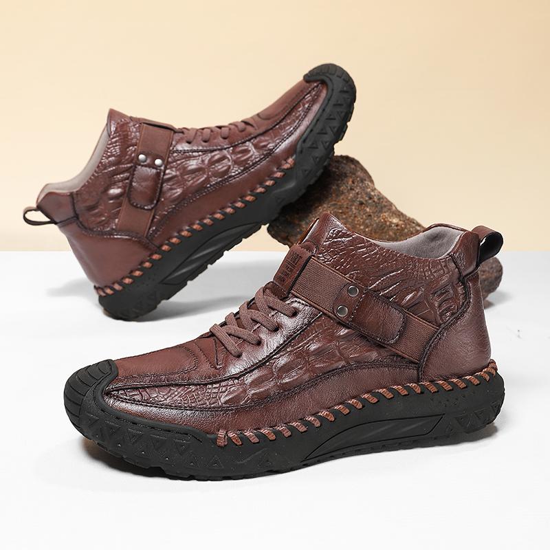 Ręcznie robione buty ze skóry dzielonej Męskie buty codzienne Wygodne botki Męskie duże rozmiary Buty robocze