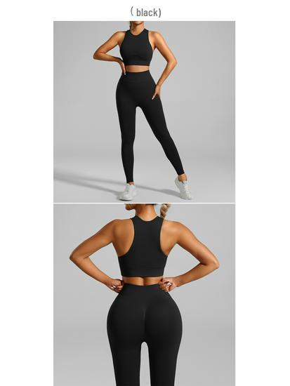 European & American Seamless Ribbed Yoga Suit: High-Intensity Running Fitness Vest & Bra Set