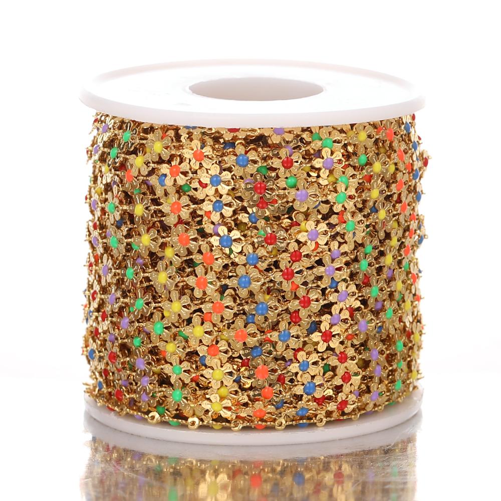 1M Goldfarbe Bunte Kette Edelstahl Emaille Blumenketten für DIY Schmuckherstellung Fußkettchen Armband Halsketten Zubehör