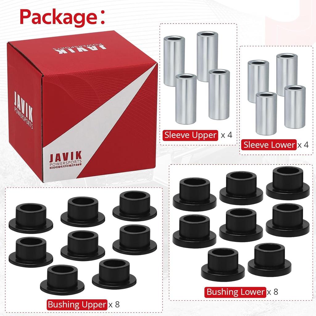 JAVIK Front & Rear Shock Bushing Sleeve Kit For Polaris Ranger 1000/900/800/Diesel RZR 800/570 Sportsman 1000/850/550 Scrambler 850 PRO-XD