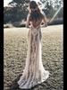 2025 Spring European & American Women's Round Neck Long Sleeve Backless Lace Print Dress