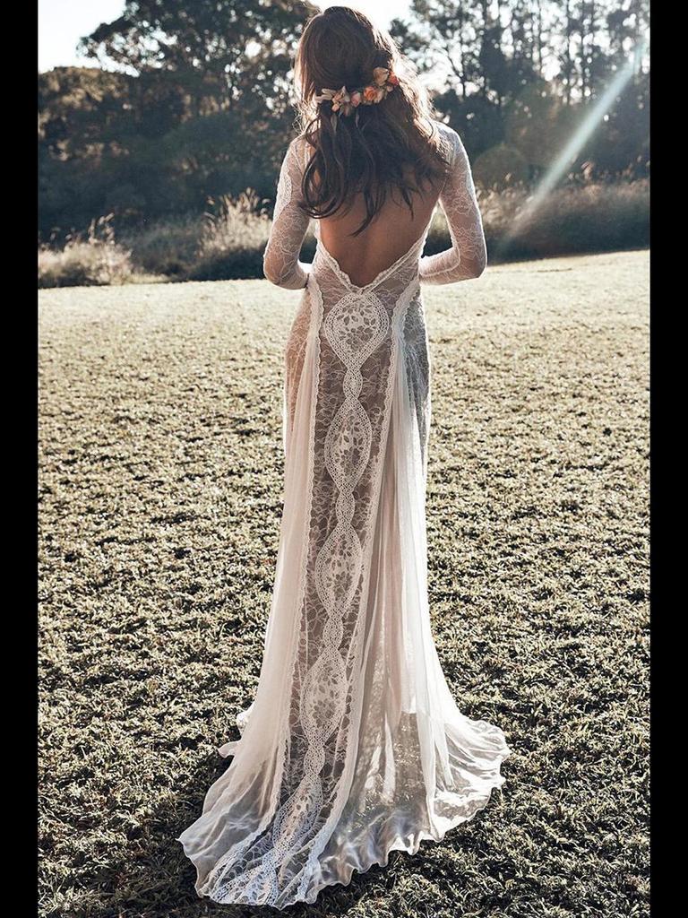 2025 Spring European & American Women's Round Neck Long Sleeve Backless Lace Print Dress