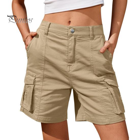 

Женские шорты с высокой талией и широкими штанинами до колена, пуговицы, молния, однотонный эластичный пояс, несколько карманов, глубокая промежность, свободные тонкие быстросохнущие женские брюки-карго M хаки
