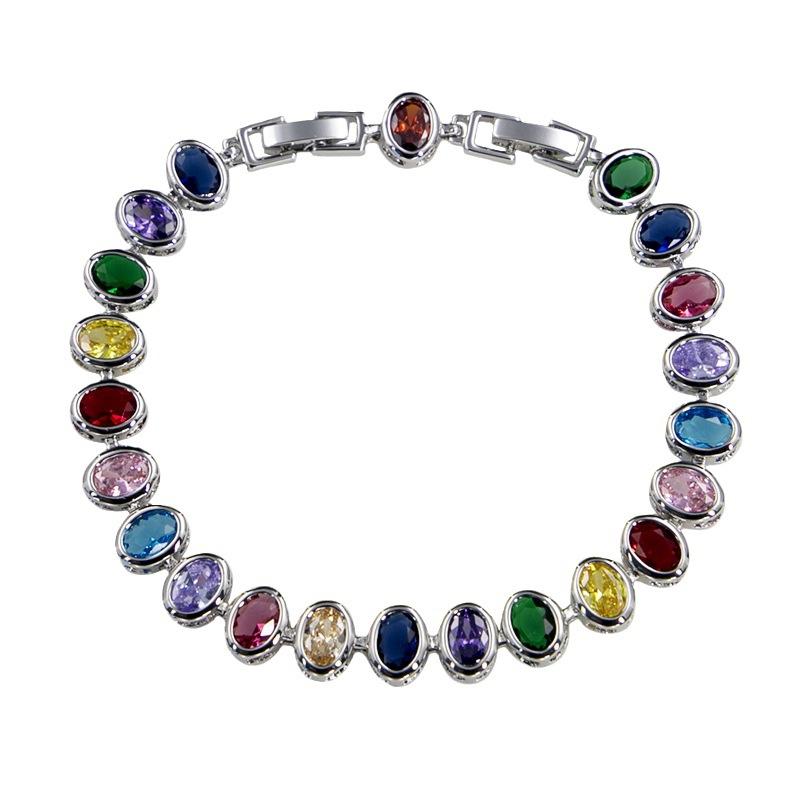 Zircon Copper Gold Plated Bracelet Set with Diamonds Colorful Exaggerated Fashion Oval Necklace Set