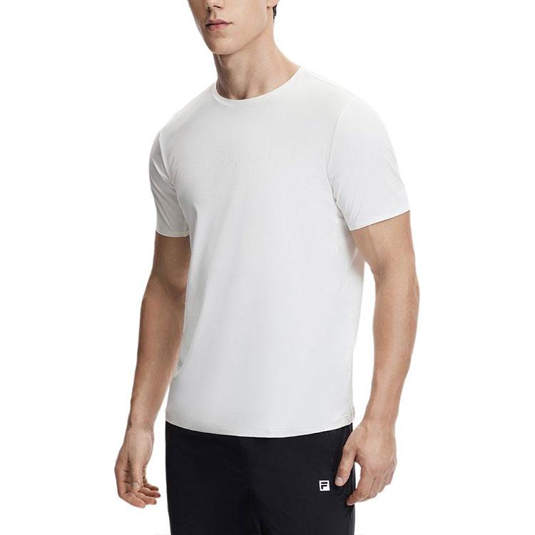 Fila Fitness Series Printed Letter Knitted Solid Color Straight Cut Round Neck Short Sleeve T-Shirt Men T-Shirts Starry-White A11M421119FWT