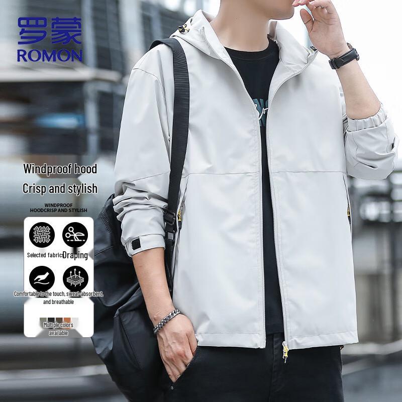 

Romon Men s Autumn Casual Hooded Jacket 3XL